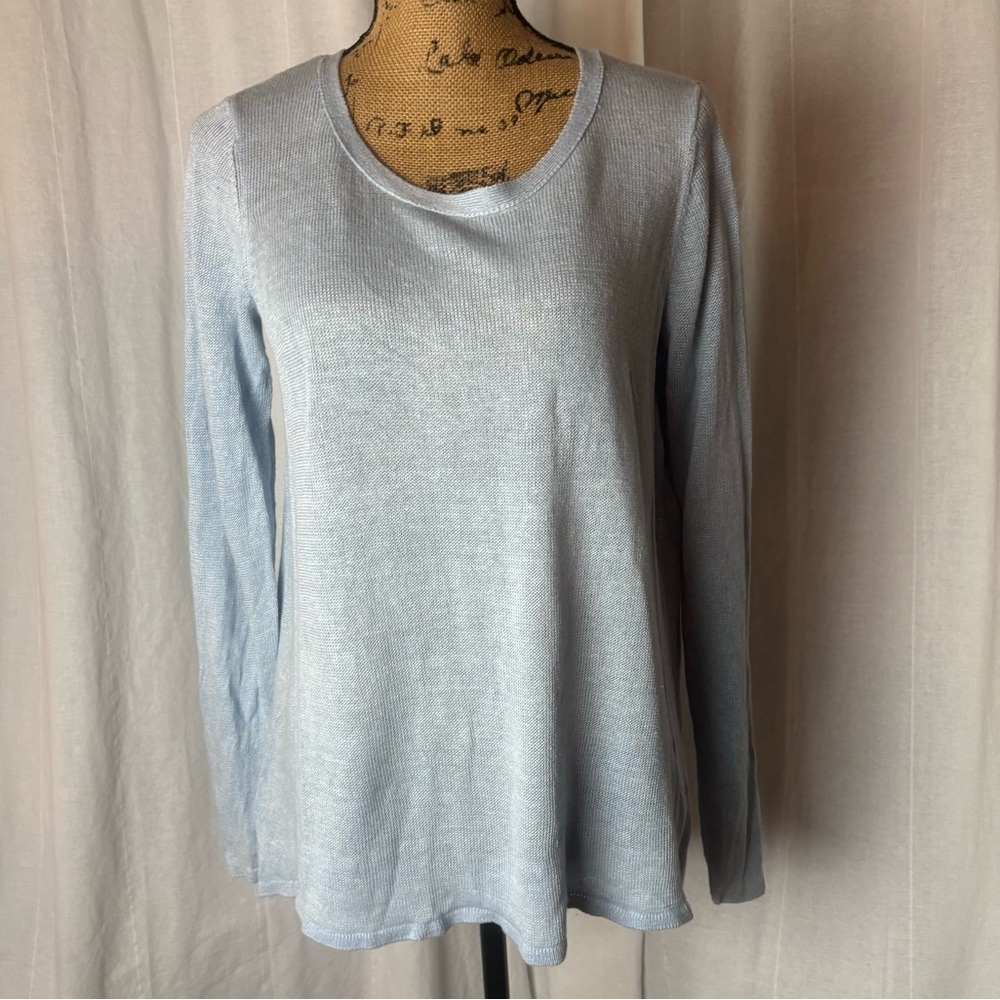 Eileen Fisher Light Blue Linen Knit Popover Tunic High Low Sz Small Lightweight